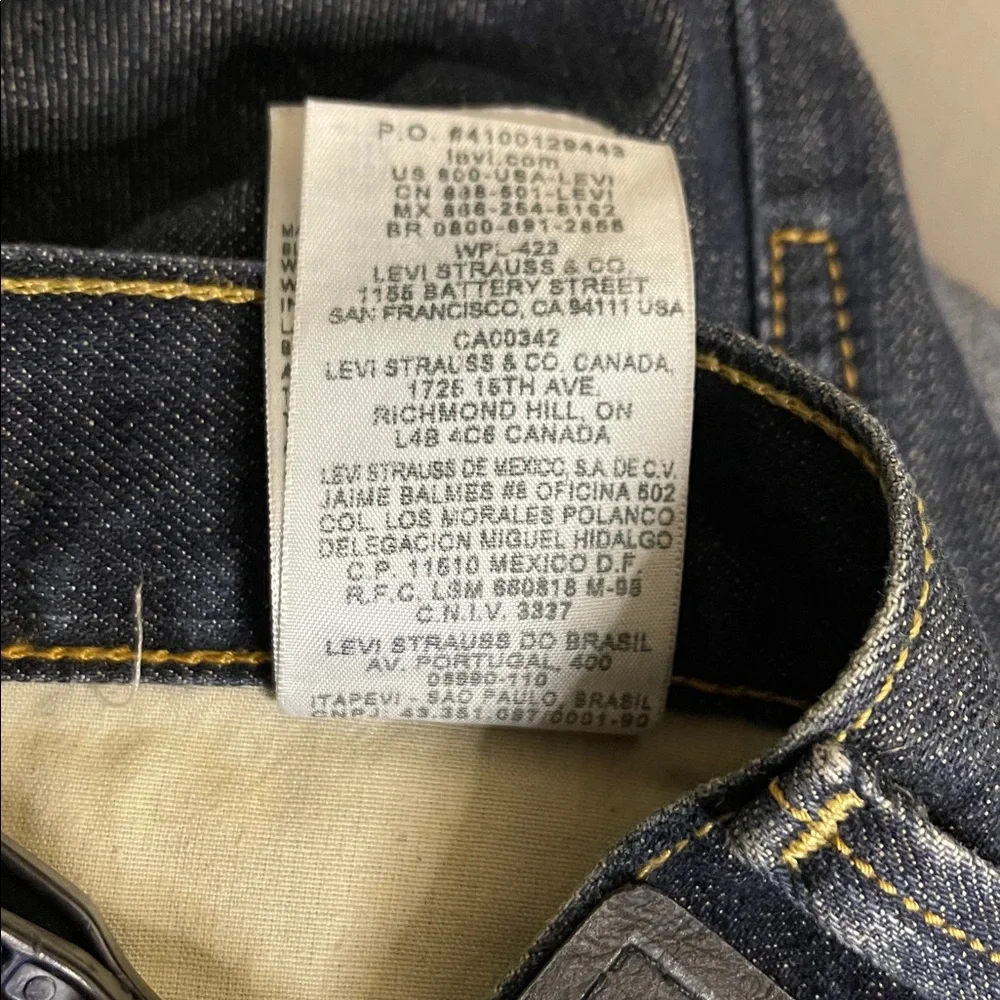 Levi's 514 Slim Straight Dark Wash Denim Snap Flap Double Pockets Size 36X32